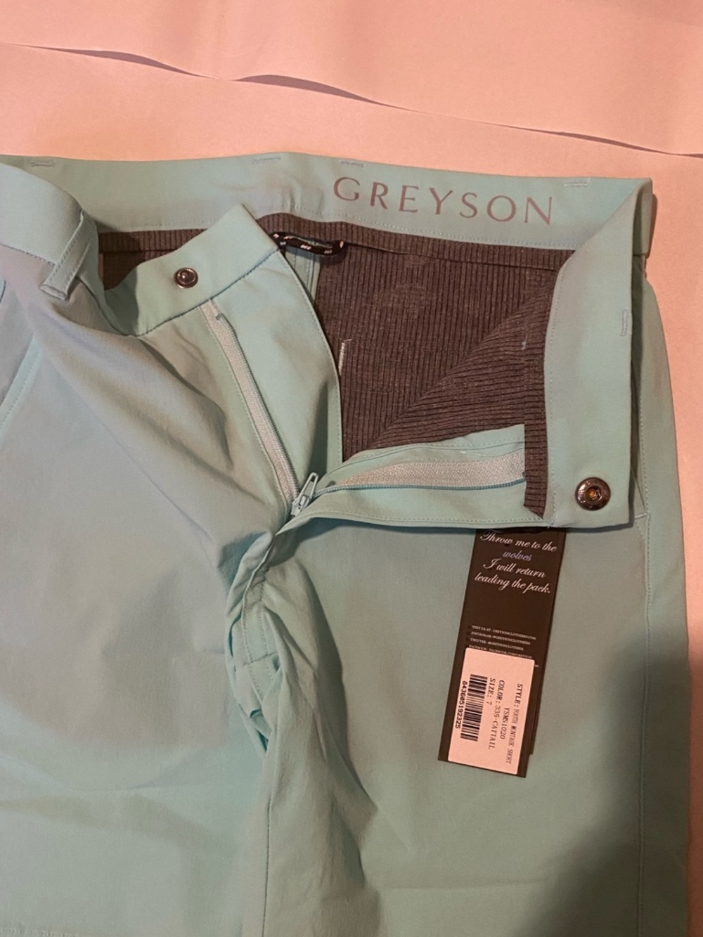 Greyson Light Teal Boys Flat Front Performance Shorts Size 7 - Picture 8 of 10